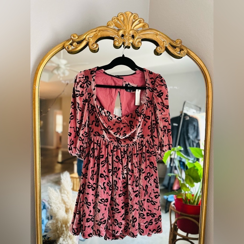 Anthropologie Maeve pink velvet bow mini dress NWT small
